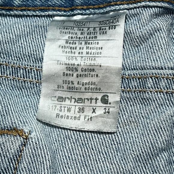 Carhartt B171 Relaxed Fit Jeans 36x34 Light Wash Distressed Workwear Denim - Picture 3 of 16